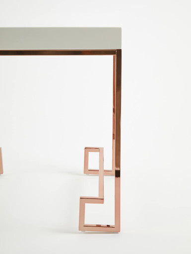 White High Gloss Side Table with Rose Gold Finish Legs