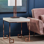 White High Gloss Side Table with Rose Gold Finish Legs