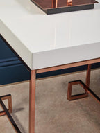 White High Gloss Side Table with Rose Gold Finish Legs