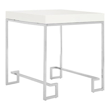 White High Gloss Side Table with Chrome Finish Legs