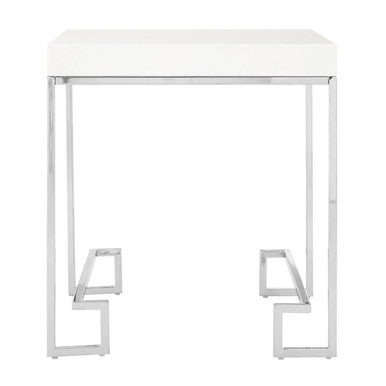 White High Gloss Side Table with Chrome Finish Legs
