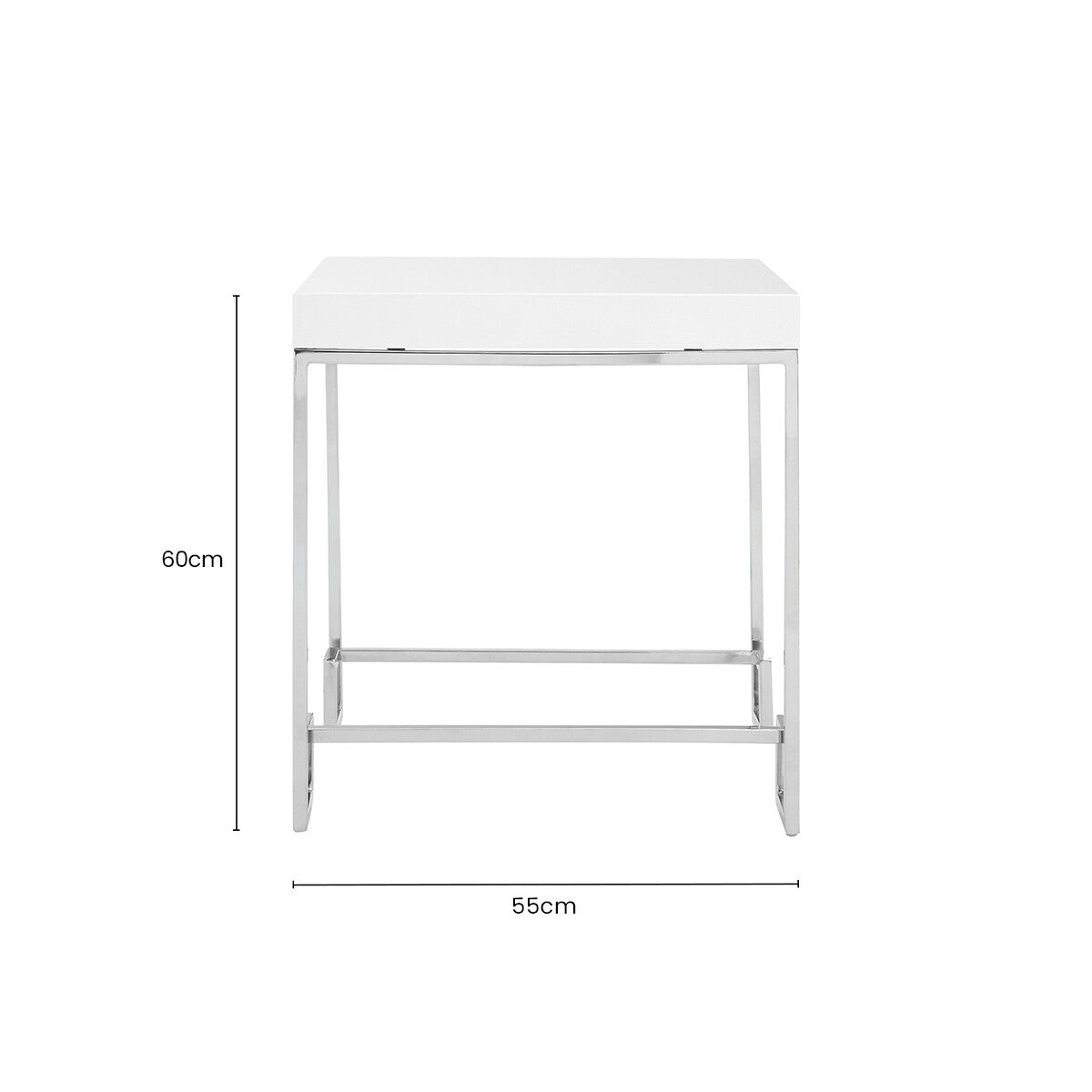 White High Gloss Side Table with Chrome Finish Legs