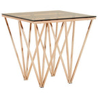 Amber Glass Side Table with Rose Gold Finish Base