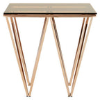 Amber Glass Side Table with Rose Gold Finish Base