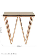 Amber Glass Side Table with Rose Gold Finish Base
