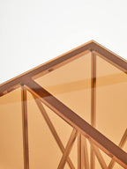 Amber Glass Side Table with Rose Gold Finish Base