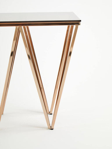 Amber Glass Side Table with Rose Gold Finish Base
