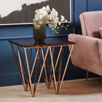 Amber Glass Side Table with Rose Gold Finish Base