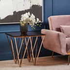 Amber Glass Side Table with Rose Gold Finish Base