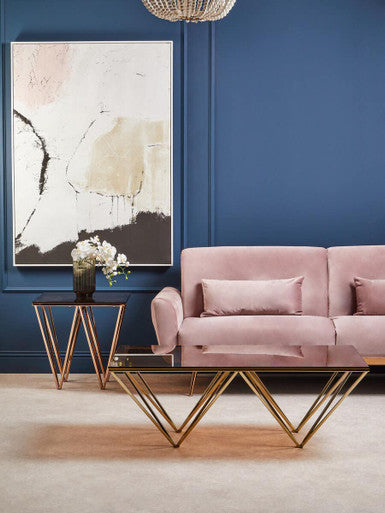Amber Glass Side Table with Rose Gold Finish Base