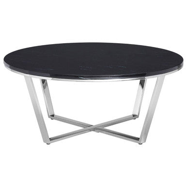 Black Marble Effect Round Coffee Table with Chrome Base