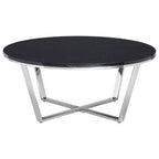 Black Marble Effect Round Coffee Table with Chrome Base