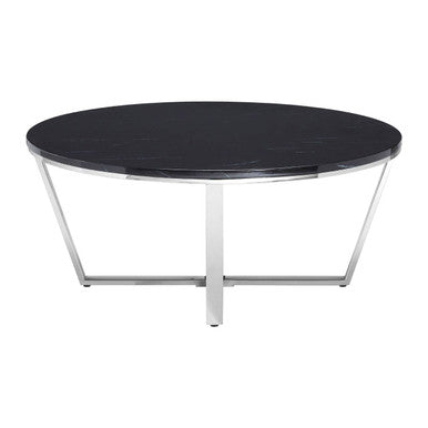 Black Marble Effect Round Coffee Table with Chrome Base