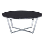 Black Marble Effect Round Coffee Table with Chrome Base