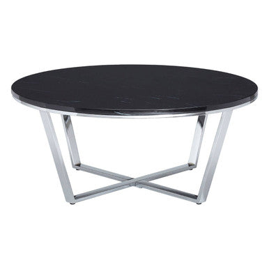 Black Marble Effect Round Coffee Table with Chrome Base