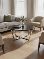 Black Marble Effect Round Coffee Table with Chrome Base