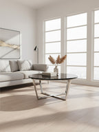 Black Marble Effect Round Coffee Table with Chrome Base