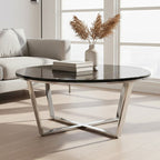 Black Marble Effect Round Coffee Table with Chrome Base