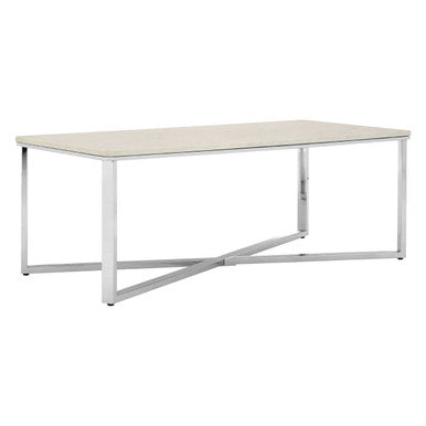 White Marble Effect Rectangular Coffee Table with Chrome Finish Base