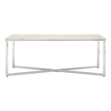 White Marble Effect Rectangular Coffee Table with Chrome Finish Base