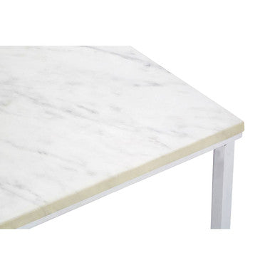 White Marble Effect Rectangular Coffee Table with Chrome Finish Base