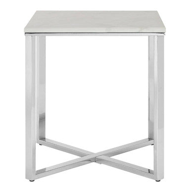 White Marble Effect Square Side Table with Chrome Base