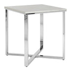 White Marble Effect Square Side Table with Chrome Base