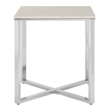 White Marble Effect Square Side Table with Chrome Base