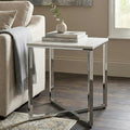 White Marble Effect Square Side Table with Chrome Base