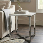 White Marble Effect Square Side Table with Chrome Base