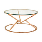 Clear Glass Round Coffee Table with Rose Gold Finish Base