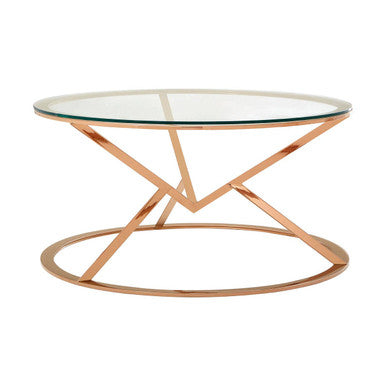 Clear Glass Round Coffee Table with Rose Gold Finish Base