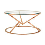 Clear Glass Round Coffee Table with Rose Gold Finish Base