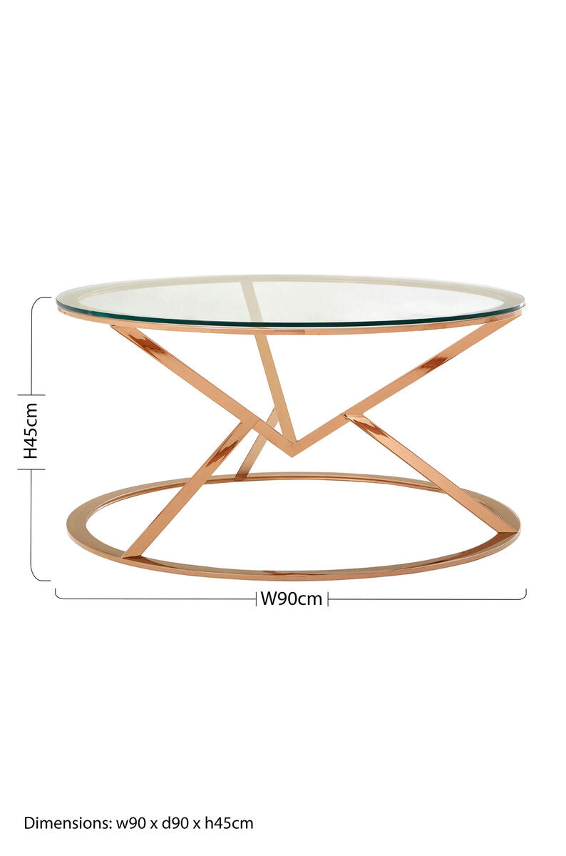 Clear Glass Round Coffee Table with Rose Gold Finish Base
