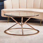 Clear Glass Round Coffee Table with Rose Gold Finish Base