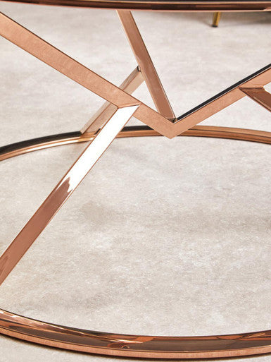 Clear Glass Round Coffee Table with Rose Gold Finish Base