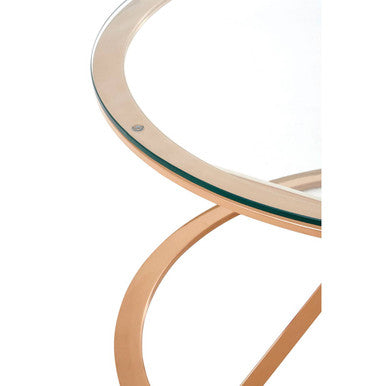 Clear Glass Round Coffee Table with Rose Gold Finish Base