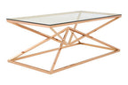 Rose Gold Finish Rectangular Coffee Table with Geometric Base
