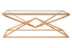 Rose Gold Finish Rectangular Coffee Table with Geometric Base