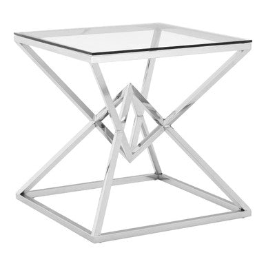 Clear Glass Square Side Table with Silver Finish Frame