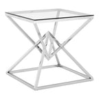Clear Glass Square Side Table with Silver Finish Frame