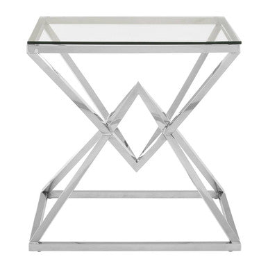 Clear Glass Square Side Table with Silver Finish Frame