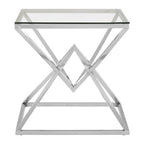 Clear Glass Square Side Table with Silver Finish Frame