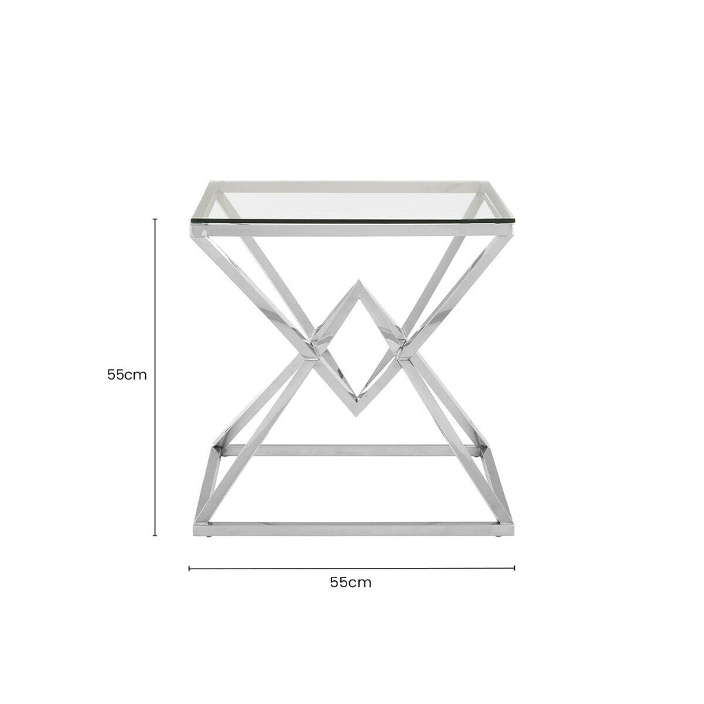 Clear Glass Square Side Table with Silver Finish Frame