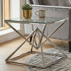 Clear Glass Square Side Table with Silver Finish Frame