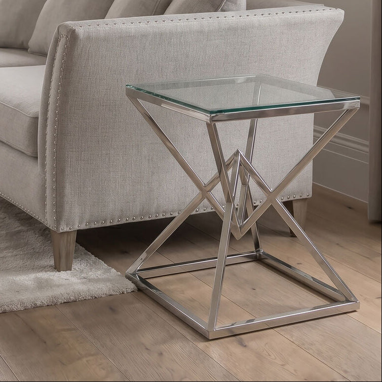 Clear Glass Square Side Table with Silver Finish Frame