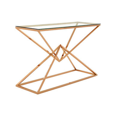 Clear Glass Console Table with Rose Gold Finish Frame