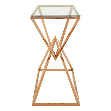 Clear Glass Console Table with Rose Gold Finish Frame