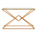 Clear Glass Console Table with Rose Gold Finish Frame
