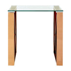 Clear Glass Square Side Table with Rose Gold Finish Legs